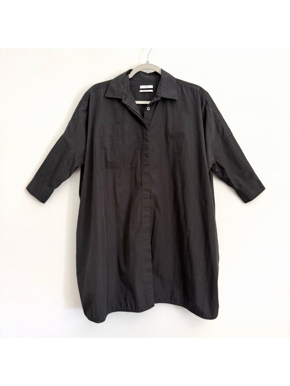 CO Black Cotton Poplin Button Down Shirt Dress Loose Boxy Fit Casual Size Small